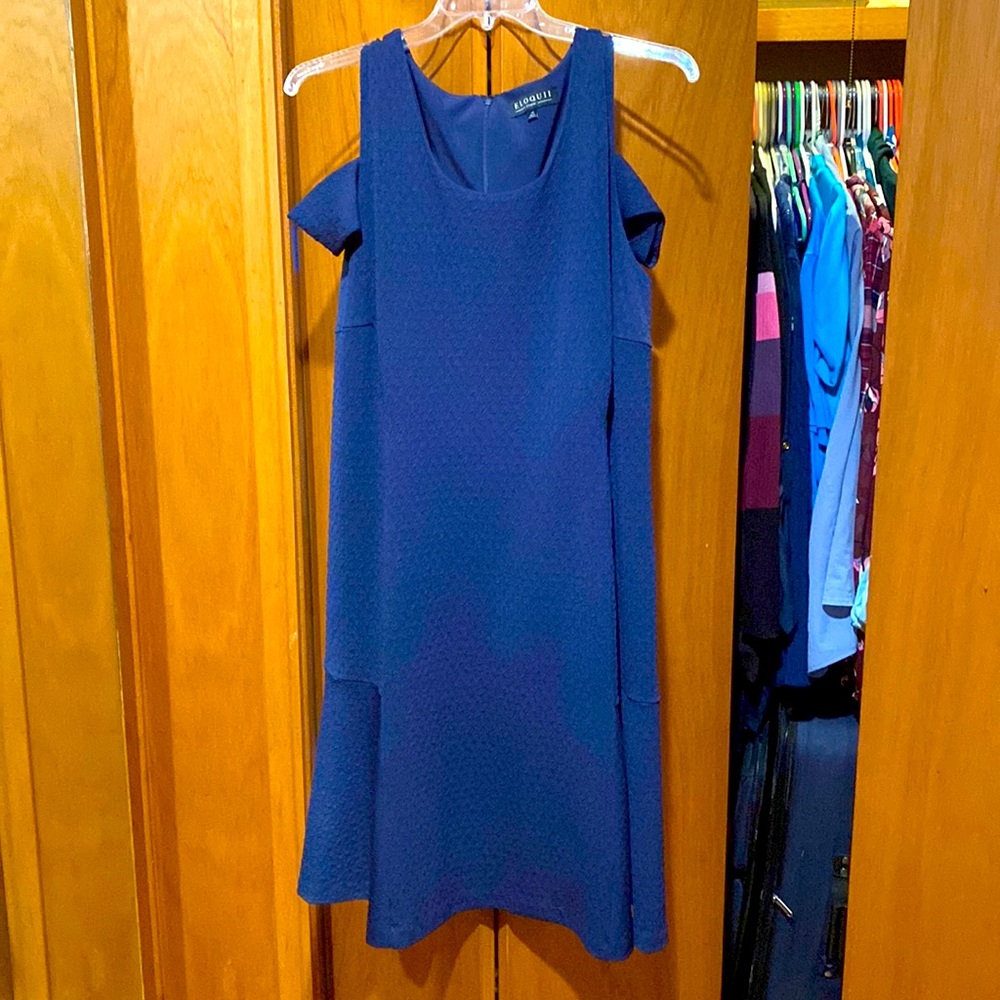 Elloquii size 24 navy cold shoulder midi dress